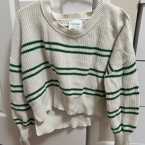 Pink Rose Women's Cream and Green Striped Sweater